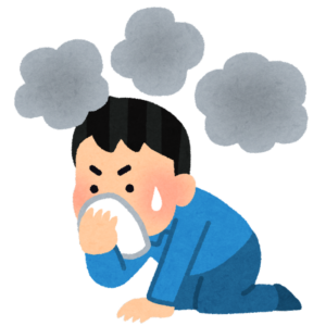 煙をよけながら這う様子